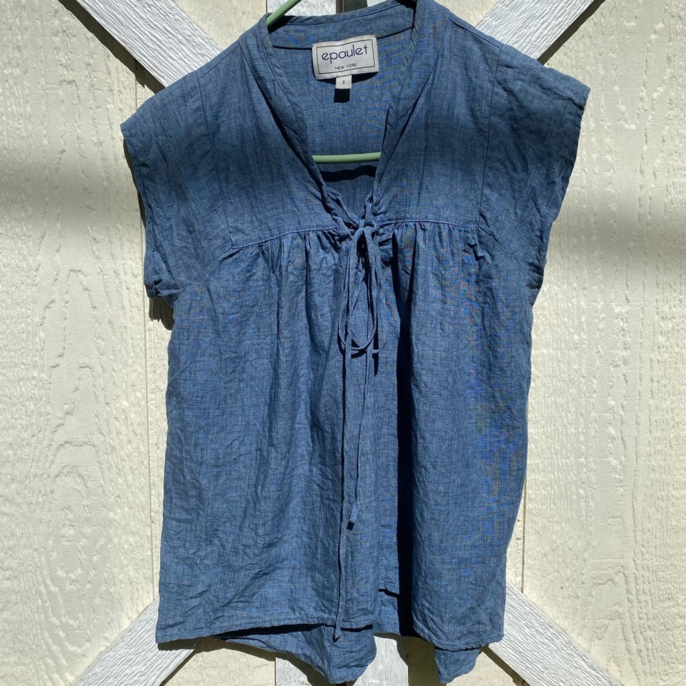 Denim tie summer loose fit blouse